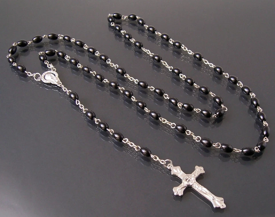 Rosenkranz Kette Gebetskette Jesus Perlen Kreuz silber Herren Damen Schmuck KV27 - Bild 4 von 4