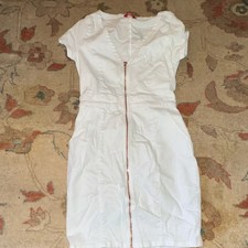 GUESS Women's White Cotton Sheath Dress Zip Front V-Neck Short Sleeve XS