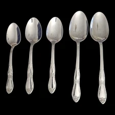 Wm A Rogers Oneida Stainless Flatware Lot – 1 Teaspoon, 2 Tbsp, 2 Serving Spoons