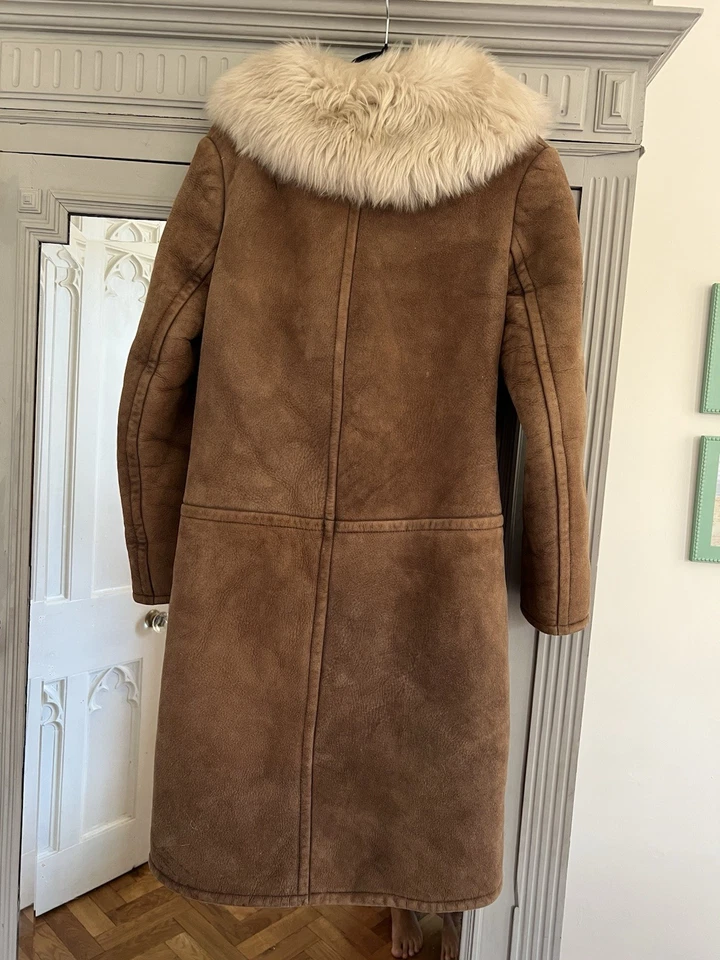 Винтажный ретро 70-х желтовато-коричневый замши/овчины женщин пальто меховой воротник размер M 12-14 VGC - Изображение 4 из 4