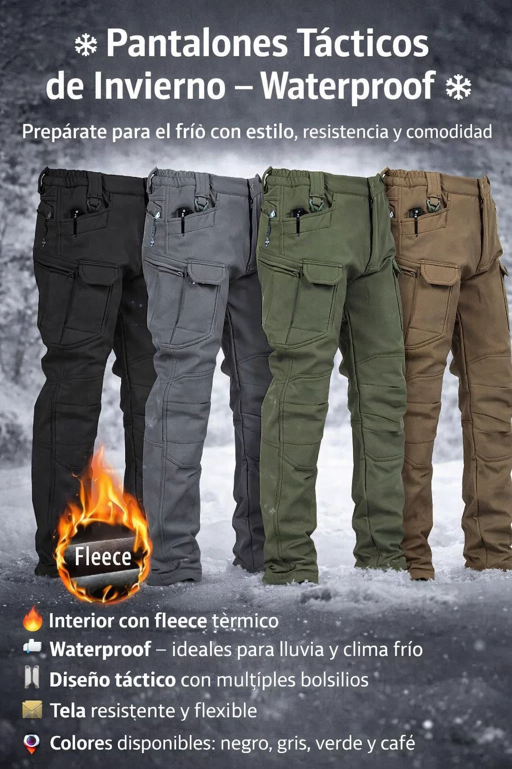 WINTER FLEECE TACTICAL PANTS - WATERPROOF