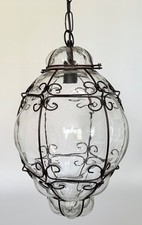 Lampada a sospensione soffitto Murano molto grande vetro soffiato gabbia fatta a mano anni 50 60