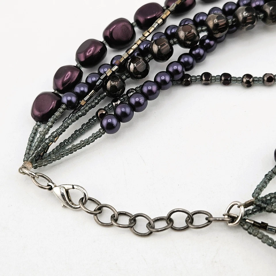 Collar llamativo vintage de múltiples hebras con cuentas de vidrio púrpura perla gruesa en capas Foto 4 de 4