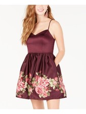 TEEZE ME Womens Fit + Flare Mini Dress Burgundy Spaghetti Strap Party Juniors 7