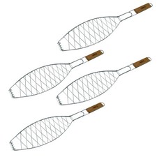 4 Stück Fisch-Griller Fischbräter Fisch-Grillzange Fischzange Klammer Holzgriff