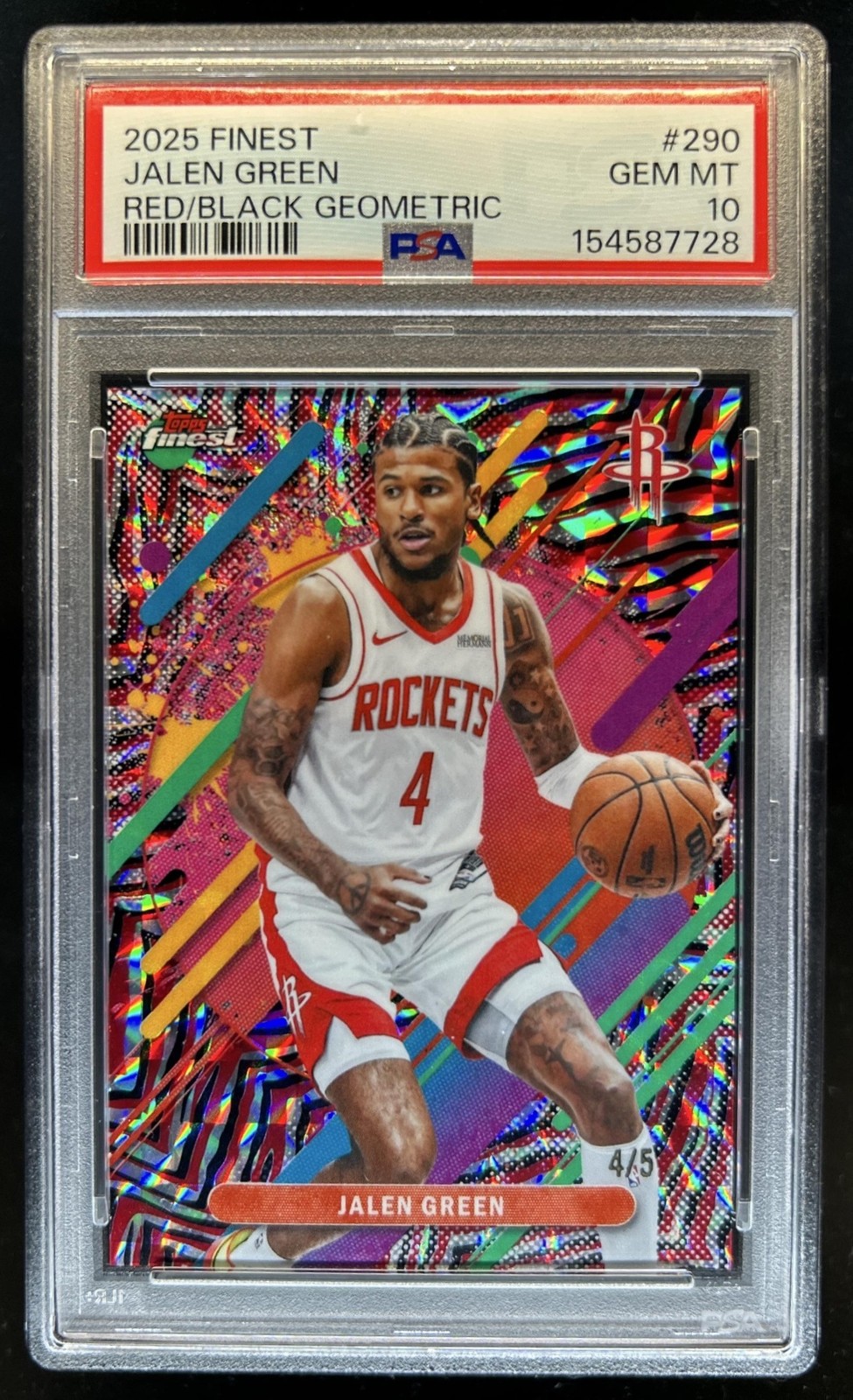 2025-26 Topps Finest Jalen Green Rare Red/Black Geometric Jersey # 4/5 PSA 10
