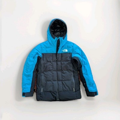 The North Face Bellion 700 Down Puffer Jacket Mens Medium Blue Black Hooded Coat
