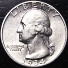 1934 Washington Quarter 25c US Coin 90% Silver Philadelphia Mint AU Details