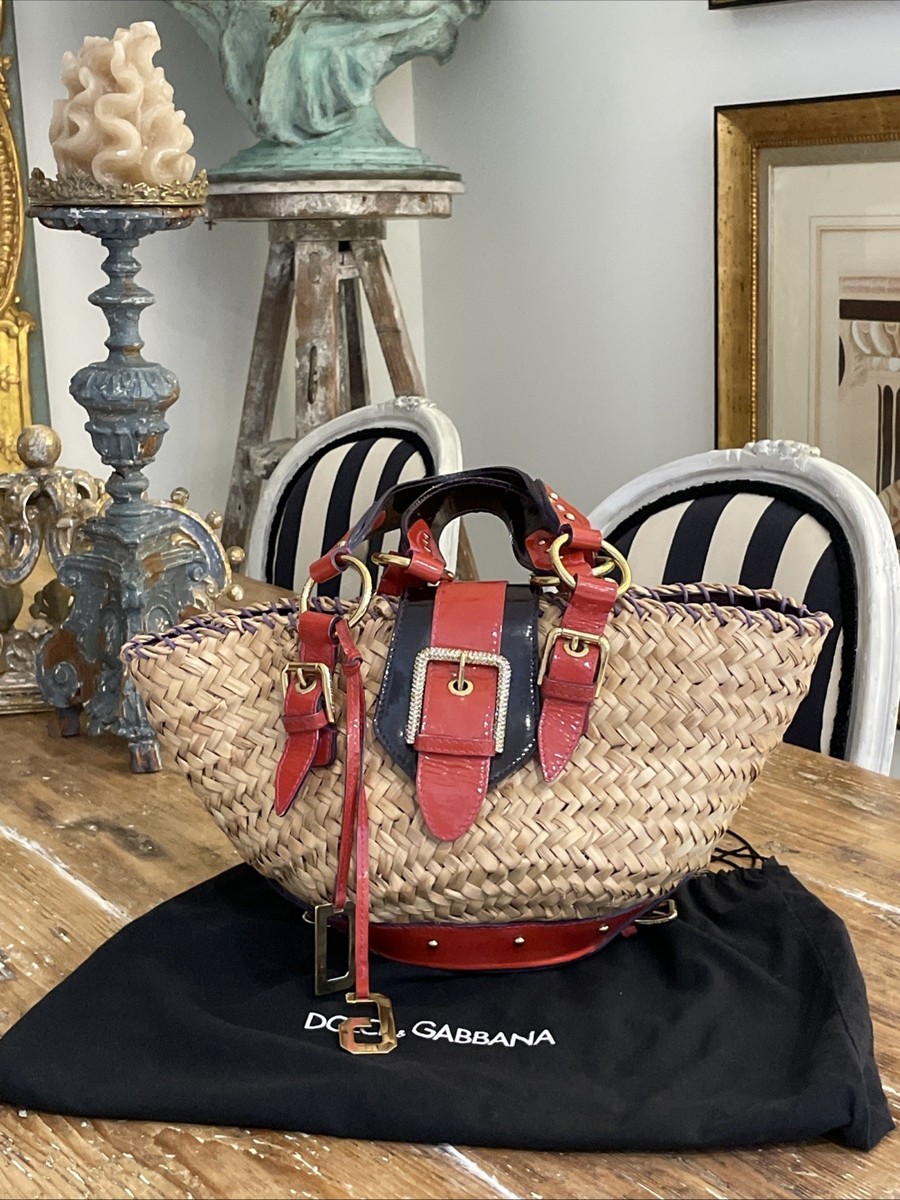 Dolce Gabbana Raffia Straw Patent Leather Bag Tote | eBay