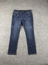 Crest Jeans Womens 11 12 Blue Straight Leg Embroidered Stretch Distressed Denim