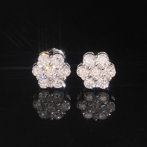9mm Iced Green Black Moissanite Flower Stud Earrings Screwback 925 Silver Women - Picture 11 of 14