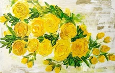 Pam Bible Yellow Roses Abstract Colorful Modern Unique Bold Art Acrylic Painting