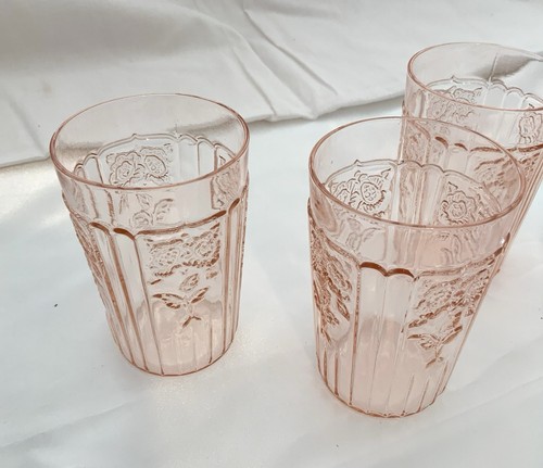 Anchor Hocking Mayfair Open Rose Pink 3.5" Flat Juice Tumblers Set Of 4 - Picture 2 of 4