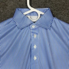 Collars and Co Polo shirt Mens S Blue White Stripe Spread Dress Collar