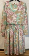 Vintage Trends by Jerry Lurie Pastel Floral Print Dress w Gathered Waist Size 10