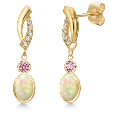 14K Yellow Gold White Ethiopian Opal and Pink Lab Grown Diamond and Lab Grown