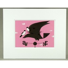 Charley Harper Eastern Kingbirds Matted Art Postcard White Style A 8 x 10
