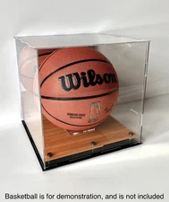 Full Size Basketball Display Case w/ Acrylic Wood Court Base & Mirror Back