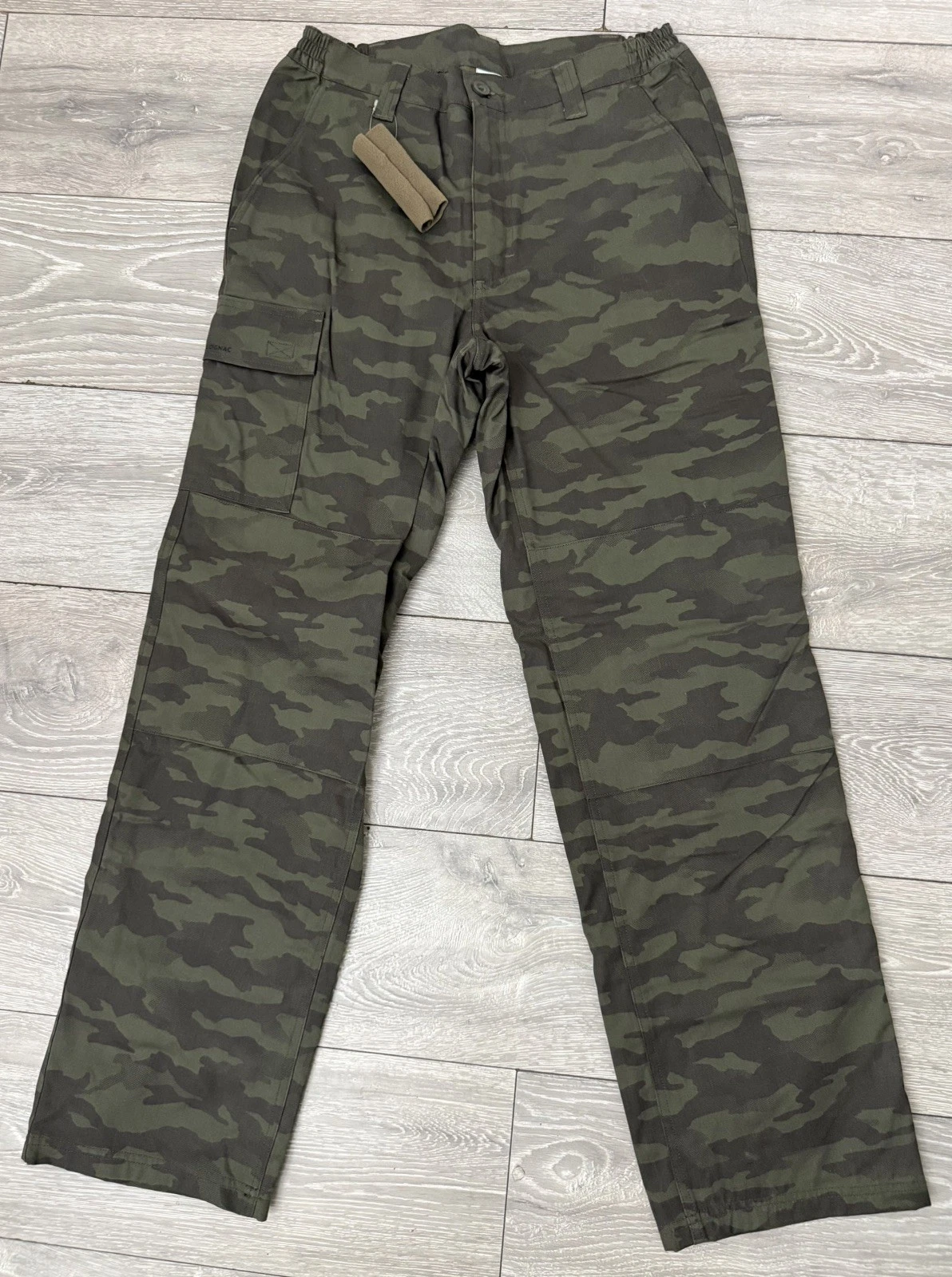 MENS SOLOGNAC DARK CAMOUFLAGE TROUSERS FLEECE LINED SIZE M FISHING W30 L32 BNWT