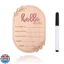 Baby Announcement Sign, 5.91x4.13 Inch Wooden Hello World Newborn Signs, Birt