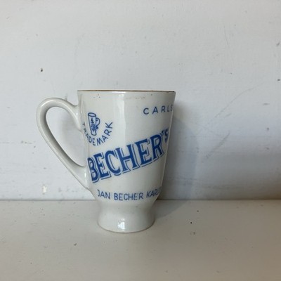 Vintage Becher s Becherovka Likör Kräuterhenkel blau Porzellan Mini Schnaps Tasse Becher