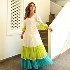 Vibrant Three-Tiered Colorblock Georgette Anarkali Gown Designer Ethnic Wear