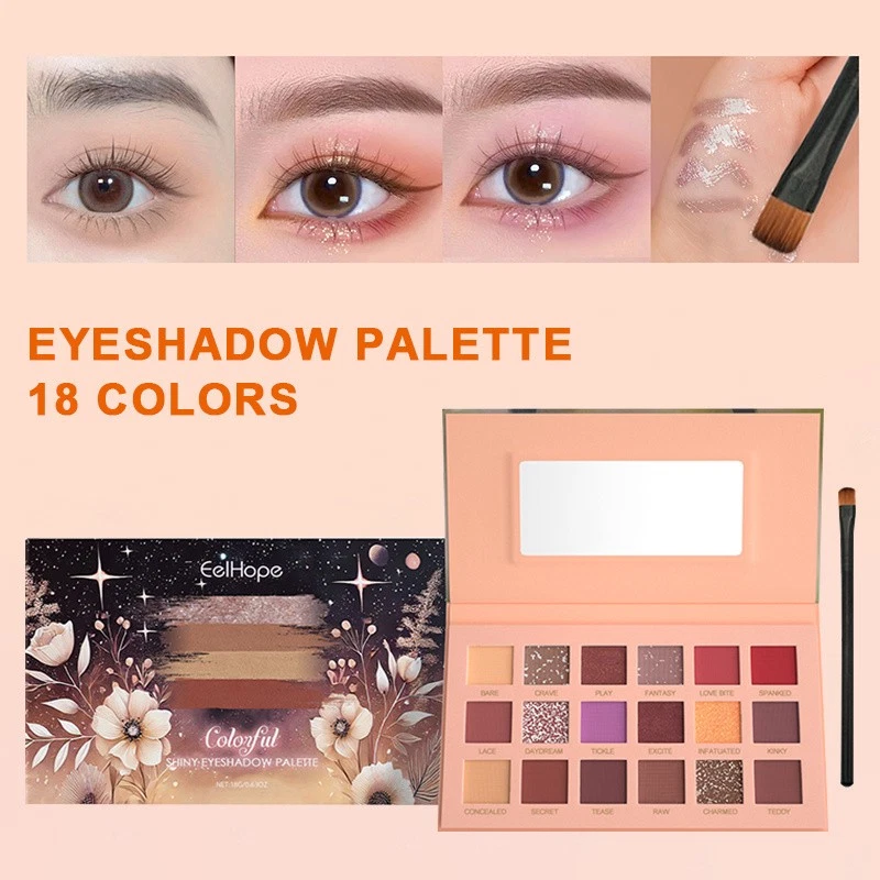 Eyeshadow Palette Makeup Brush Powder Eye Shadow Makeup Kit With Brush 18 Colors - Image 2 of 4