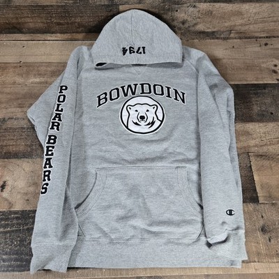 VTG Champion Bowdoin College Sweatshirt Hoodie Medium Gray Polar Bear 80s 90s