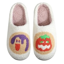 Halloween Pumpkin Slippers for Womens Mens 6.5-7 Women/5.5-6 Men Cookie Pumpkin