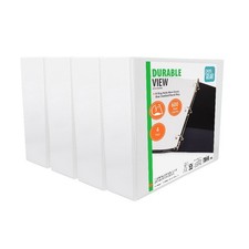 Durable View 3-Ring Binder with 3-inch Rings 4-Pack White