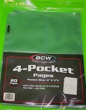 (20) 4 POCKET PAGES FOR POSTCARDS, PHOTOS, COUPONS, ARCHIVAL SAFE-CRYSTAL CLEAR