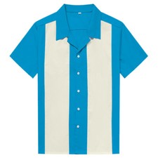 Herren Retro Gestreift T-Shirt Colorblock Knopfleiste Kurzarm Baumwollmischung