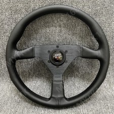 Mugen Genuine Leather Flat Bracket Steering Wheel 350mm Drift Horn Black Stitchi Mugen Genuine Leather Flat Bracket Steering Wheel 350mm Drift Horn Black Stitchi