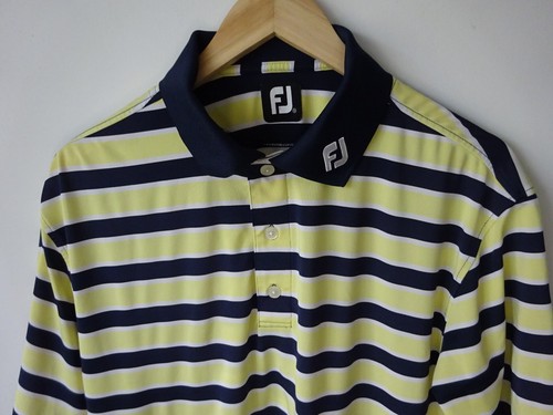 Footjoy Polo Herren Medium Golfshirt gestreift blau gelb weiß kurzarm