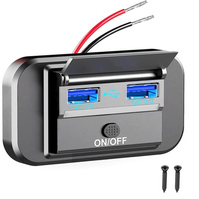 12-24V Dual USB QC3.0 Car Boat RV Fast Charger Socket LED Power Outlet Adapter