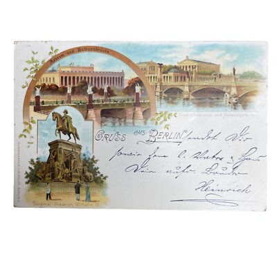 Postkarte Berlin Litho 1897 Friedrichsbrücke Schlossbrücke Ansichtskarte