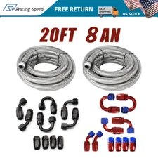 1/2" 8AN 20FT Nylon Braided Fuel Line Kit w/ Oil/Gas/Fuel Hose Fittings Adapters