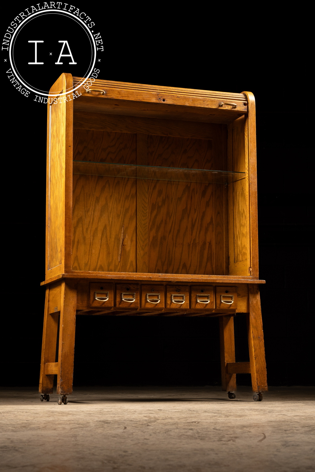 Vintage Tambour Door Laboratory Cabinet