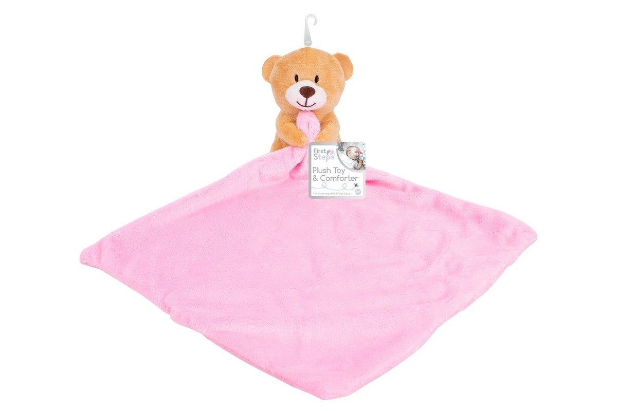 Newborn Baby Blanket Boy Girl Teddy Bear Comfort Soft Comforter Pink Blue Cream