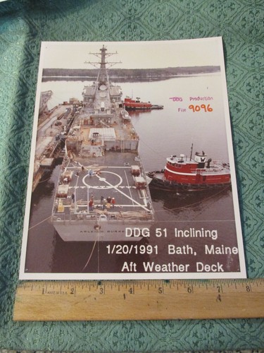 RARE Ship Submarine Launch BIW Bath Iron Works Photo Arleigh Burke DDG 51, 1991