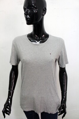 Tommy Hilfiger Womens Jersey Size M Grey Summer T-Shirt Cotton Logo Woman
