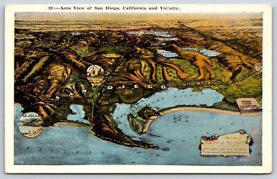 Postcard Aero View Of San Diego, California Vicinity Unposted