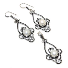 Pearl Gemstone 925 Sterling Silver Jewelry Set V965