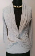 Kaisley Grey Knit Front Tie Design Faux Wrap Wool Angora Blend Sweater Size M