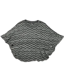 AB Studio Sweater Womens XL Gray Black Knit Zig Zag Pattern Cape Shawl Crew Neck