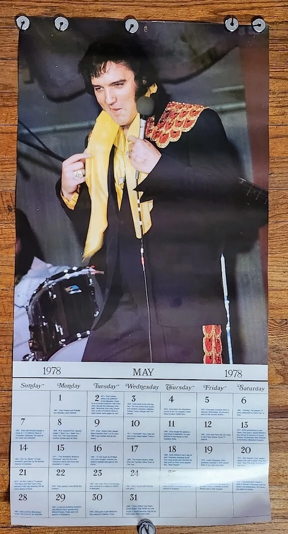 Vintage May 1978 Elvis Presley Calendar Poster. 18