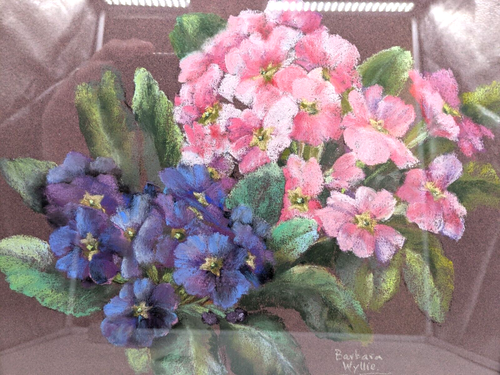 Vintage Pastel Still Life of Primroses by Barbara Wyllie Framed 46 x 42 cm. - Picture 5 of 18