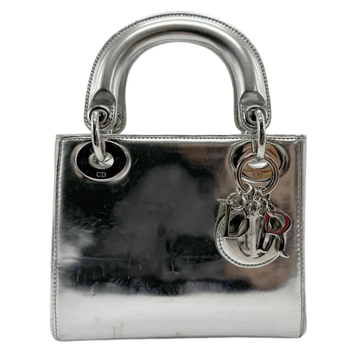 Sac à main bandoulière Christian Dior Lady Dior cuir argenté