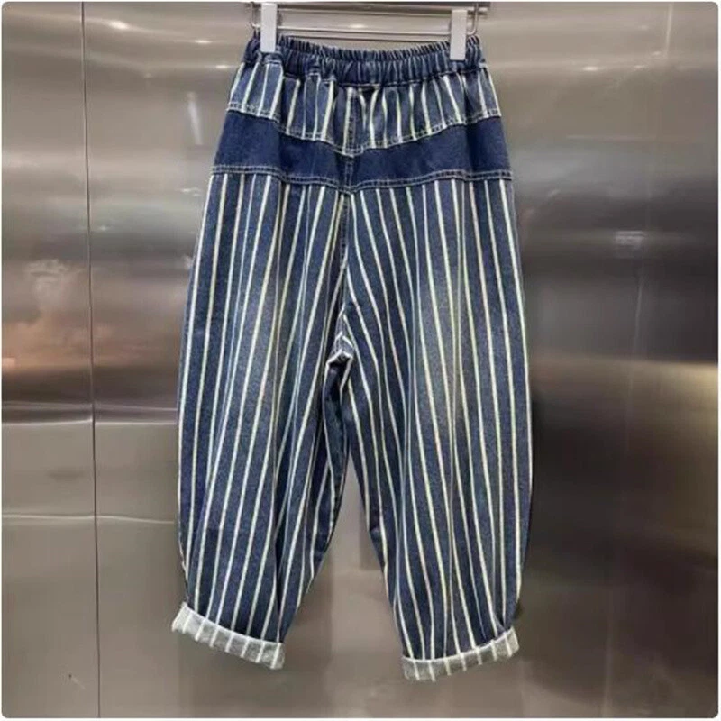 Men's Denim Overalls Hip Hop Loose Cargo Pants Jeans Baggy Elastic Waist Trouser - Image 2 of 4