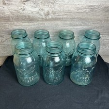 Lot Of 7 Vintage Ball Perfect Mason Jars Blue Glass Numbered